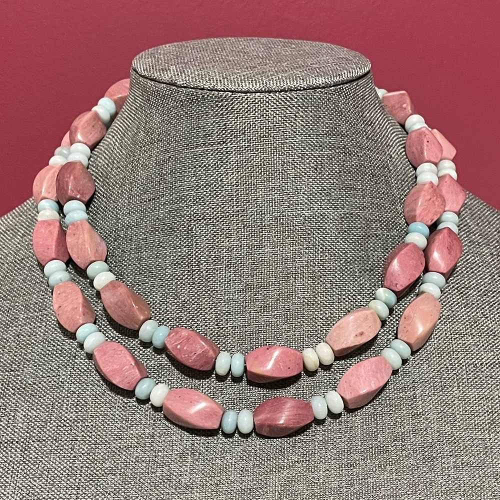 Jay King Pink Rhodonite and Blue Opal Double Strand Necklace